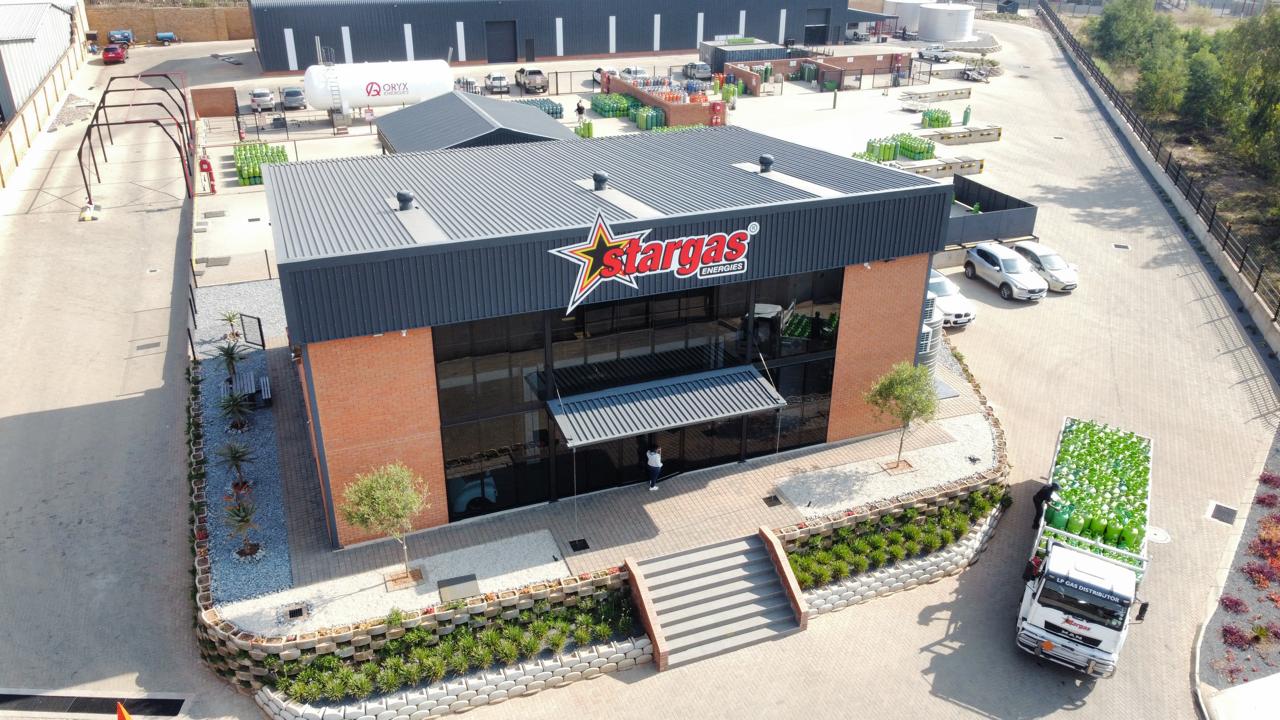 Stargas LPG storage depot with bulk tanks and delivery trucks